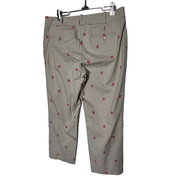 Talbots Signature Capri Cropped Pants Women's Khaki Pink Embroidered Seashell - Picture 2 of 3